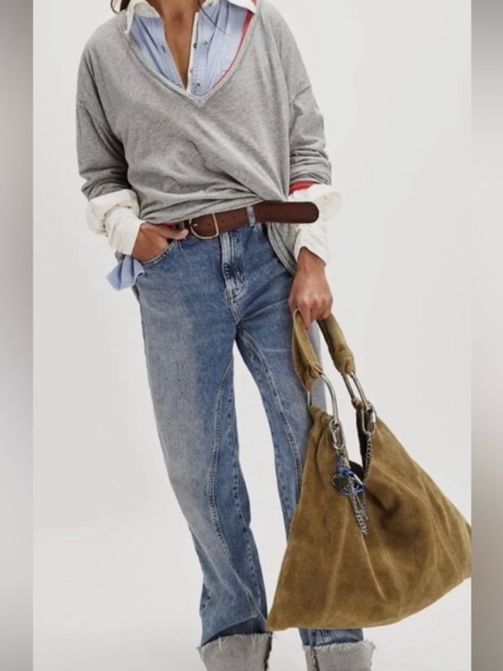 NWT Free People Women's Bobbi Slouch Suede Tote - Picture 4 of 5